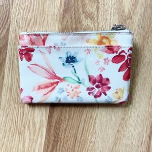 White Floral Print Wristlet Coin Holder Wallet
